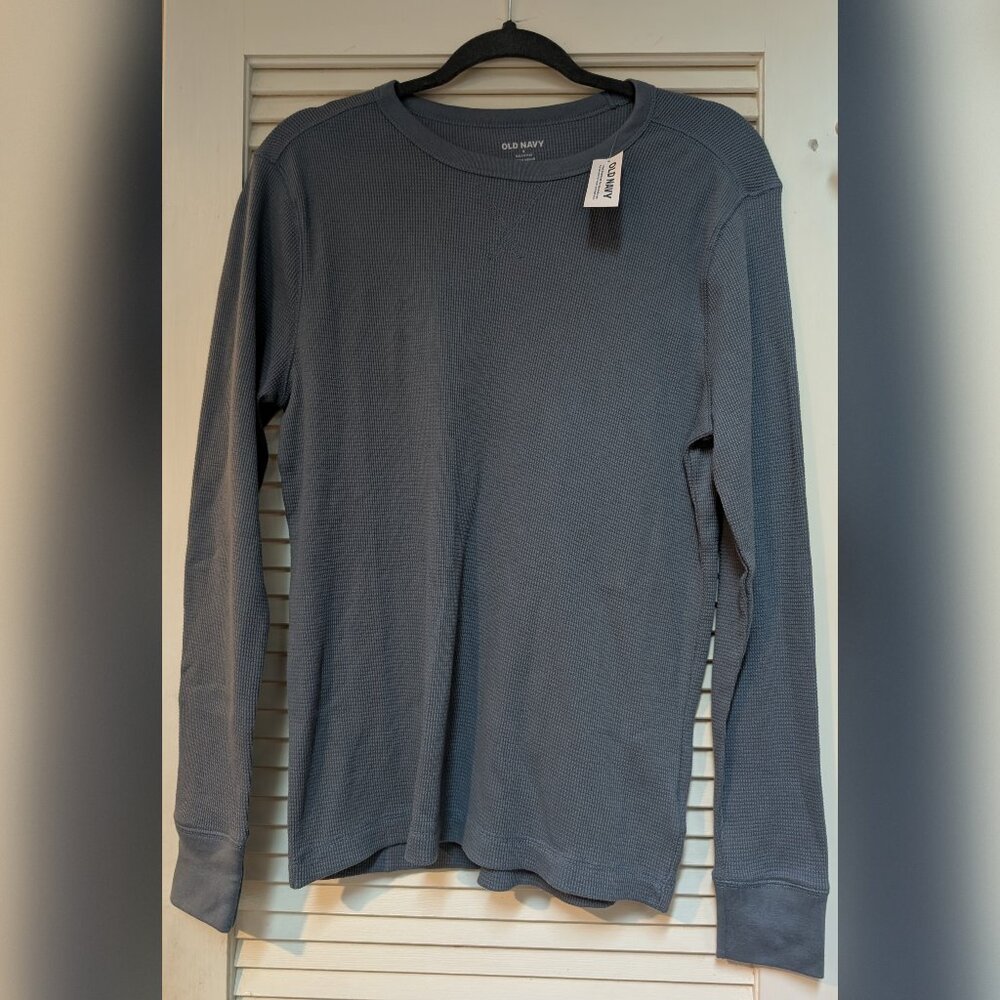 NWT Old Navy Waffle Crew Neck Gray Long Sleeve Shirt | Men's Size S